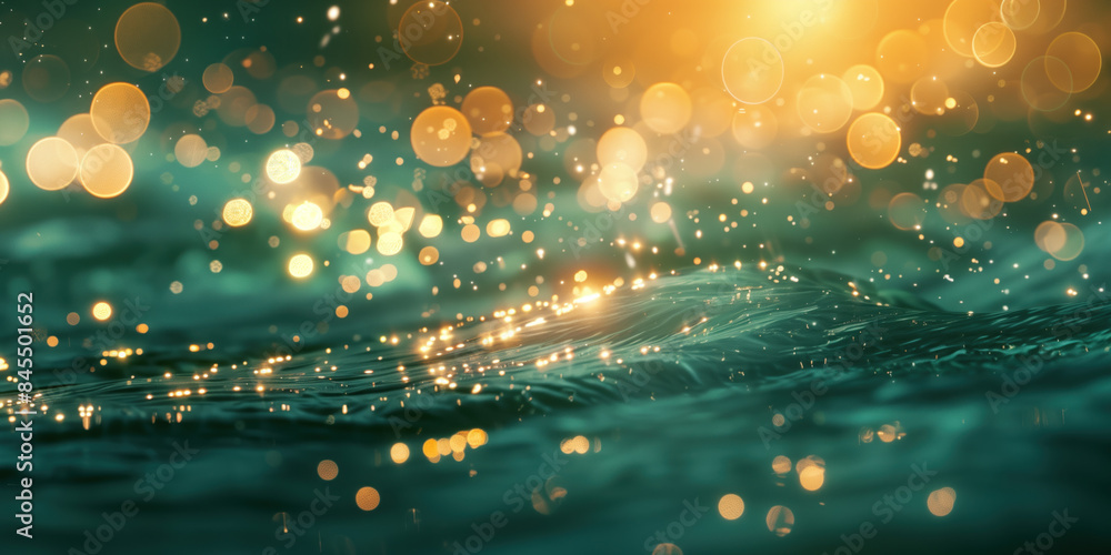 Poster abstract background with blurry lights on sea water. caustics and bokeh. created with generative ai 