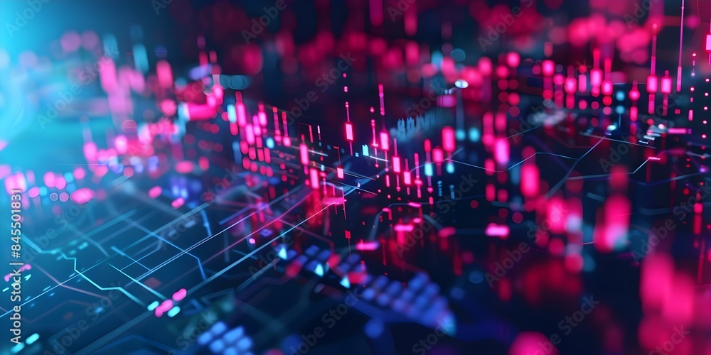 Aufkleber futuristic blockchain hud background featuring expanding polygon blocks and stock chart. concept fut
