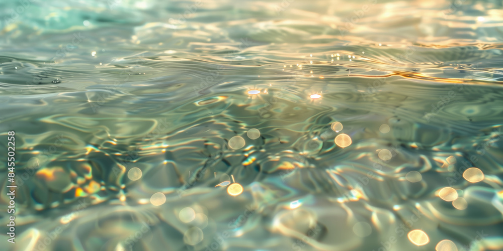 Poster abstract background with blurry lights on sea water. caustics and bokeh. created with generative ai 