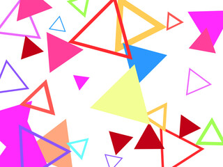 Party background with geometric shapes, triangles, dots, sprinkles. Pastel colors.