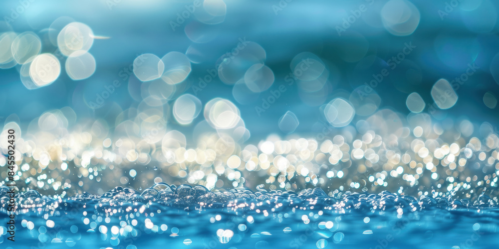 Poster abstract background with blurry lights on sea water. caustics and bokeh. created with generative ai 