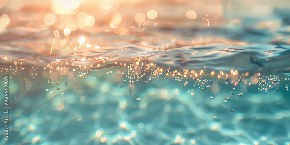 Poster abstract background with blurry lights on sea water. caustics and bokeh. created with generative ai 