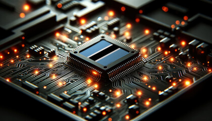 Fototapeta premium A microchip with the Botswana flag embedded on a circuit board, symbolizing Botswana technological innovation and advancement