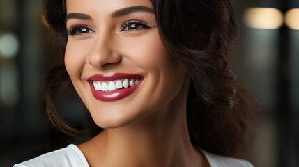 Close-up of a cheerful businesswoman alone against a background
