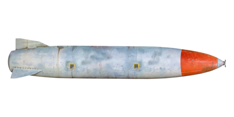 Ancient weathered military missile bomb