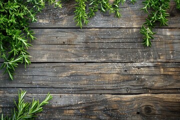 Herbs. Fresh Garden Herbs on Wooden Background with Space for Text
