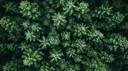 High angle shot of a dense forest canopy, with tree tops creating a thick, green layer of foliage, evoking feelings of serenity and natural beauty. Ends with AI Generative.