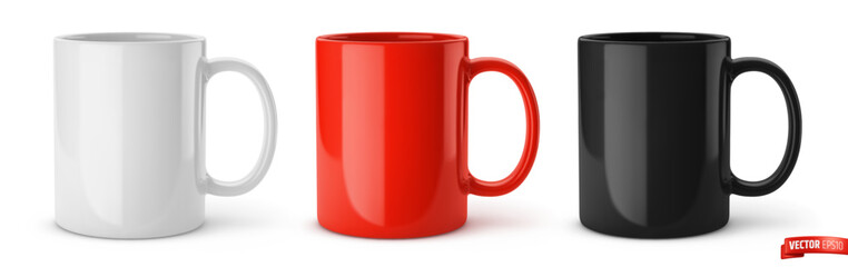 Vector realistic illustration of ceramic mugs on a white background.