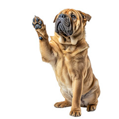 chien qui dit bonjour avec la patte isolé sur fond transparent