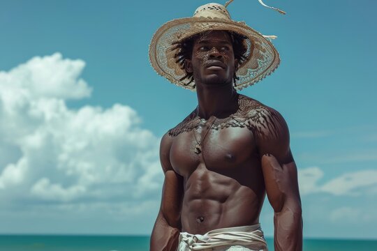 Fashionable young African man in trendy hat and jacket standing outdoors