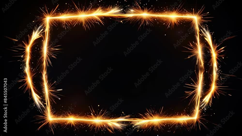 Poster golden sparkler frame on a black background. space for text. glowing festive border with sparkles. c