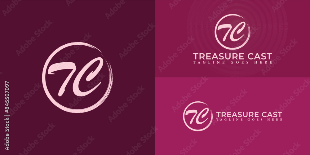 Poster abstract initial circle letters tc or ct logo in soft pink color isolated on multiple background col