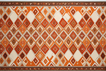 an orange and white rug with a diamond pattern