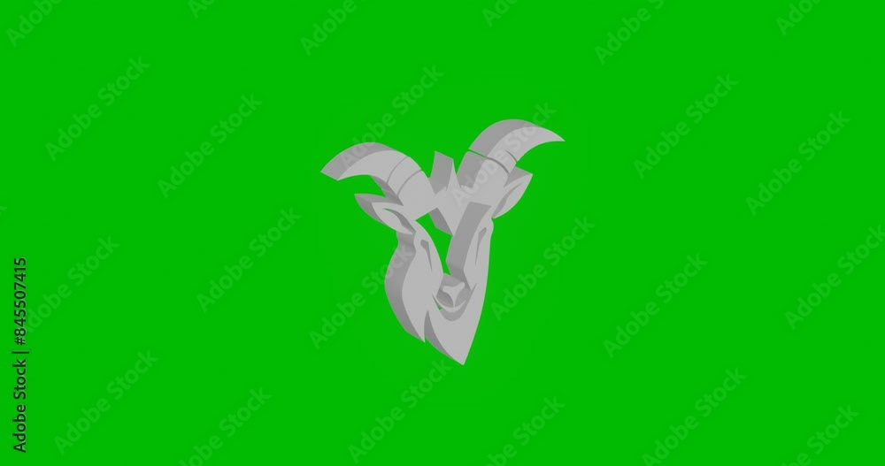Poster animation of rotation of a white goat head symbol with shadow. simple and complex rotation. seamless
