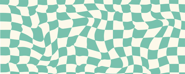 Pattern retro psychedelic checkerboard. Twisted and distorted trendy texture. Y2k aesthetic design. Groovy hippie background