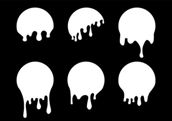 Set of drip circle labels. Paint drip stickers. White paint liquid. White inkblot