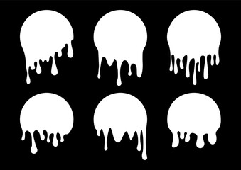 Set of drip circle labels. Paint drip stickers. White paint liquid. White inkblot