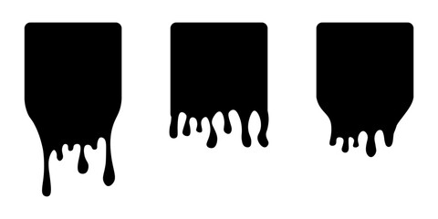 Set of drip square labels. Paint drip stickers. Black paint liquid. Black inkblot