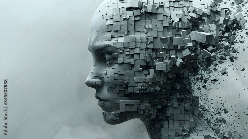 Poster fragmented digital portrait of a conceptual transformation