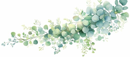 Eucalyptus Serenity: Watercolor Garland of Eucalyptus Leaves Isolated on White 