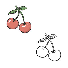 Cartoon cherry isolated on white background. Simple design outline style. Easy to edit. Vector illustration