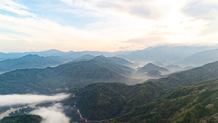Morning green mountain landscape with with cloud.