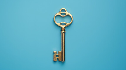 A golden key stands out against a blue background, symbolizing success and opportunity.