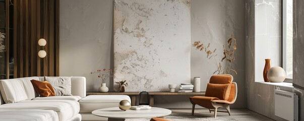 Inspiring interior design mood board mockup for showcasing design inspirations and color palettes, great for interior designers and decorators, 4K hyperrealistic photo.