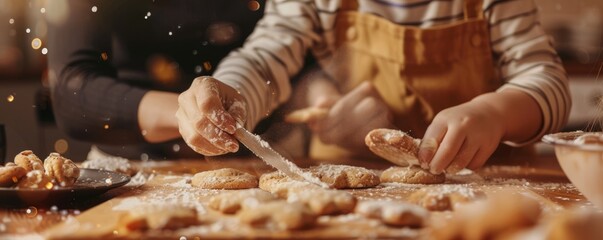 Family baking cookies for National Cookie Day, November 4th, enjoying the sweet aroma and taste, 4K hyperrealistic photo.