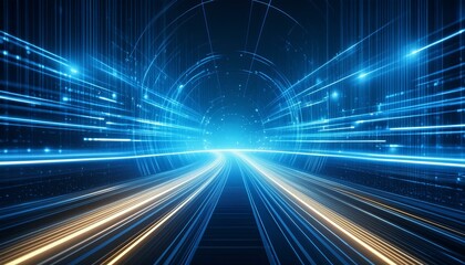 Abstract technology background of high speed global data transfer. Data and network traffic illustration with a line of binary code, cyber security concept