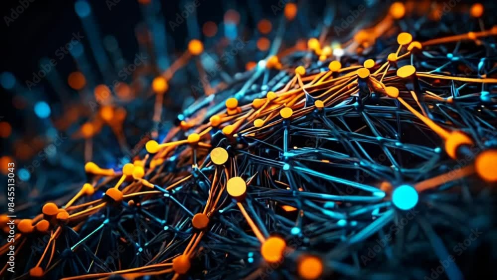 Poster a geometric representation of digital connections, illustrating a network with glowing nodes and lin
