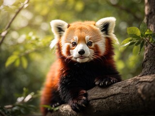 Fototapeta premium beautiful little red panda sit on the tree