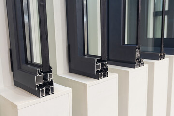 Modern aluminum profile for window, doors in the dealer's exhibition hall