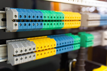 New terminal blocks located on a DIN rail at the exhibition stand