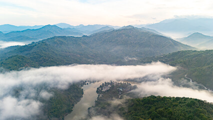Morning green mountain landscape with with cloud.