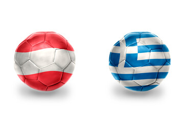 football balls with national flags of greece and austria ,soccer teams. on the white background.