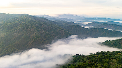 Morning green mountain landscape with with cloud.