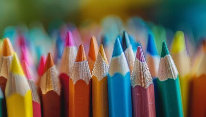 Obraz premium A row of colored pencils are on a blue background