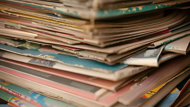 A stack of old magazines and newspapers waiting to be repurposed into a collage.