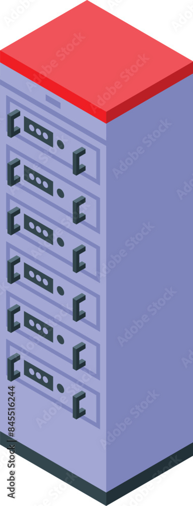 Poster isometric icon of a mainframe server tower storing and processing big data