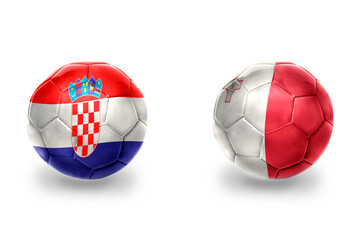 Obraz premium football balls with national flags of malta and croatia ,soccer teams. on the white background.