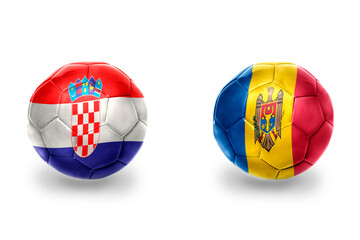 Obraz premium football balls with national flags of moldova and croatia ,soccer teams. on the white background.