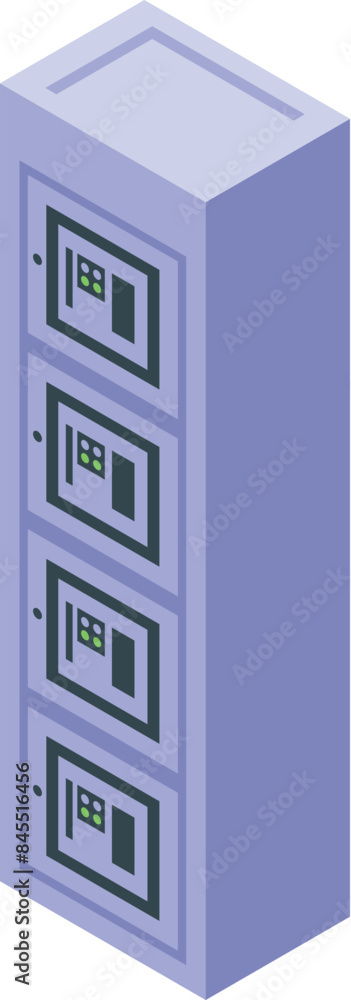 Poster server rack with multiple servers, each with a green light indicating it is powered on and functioni