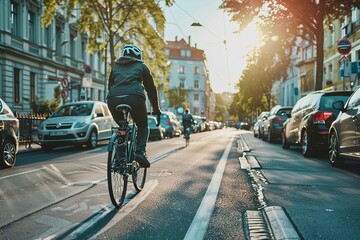 Naklejka premium cycling to work in the sustainable city