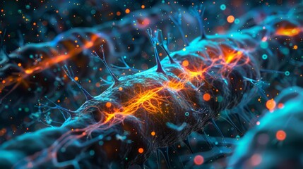 Close-up of neurons with glowing synapses and neural connections