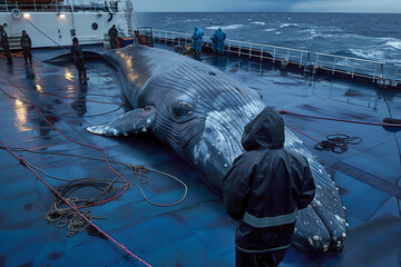 Whalers on Ship with Captured Whale