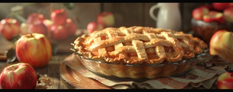 Apple pie baking competition with pie enthusiasts, culinary skills and sweet indulgence, 4K hyperrealistic photo.