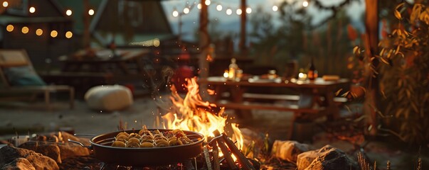 Friends hosting a bonfire for National Taco Day, October 4th, grilling tacos and enjoying the warmth, 4K hyperrealistic photo.
