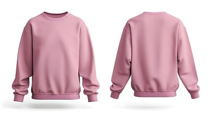 Soft Pink color crew neck blank template front and back view isolated on white background. sweatshirt mock up