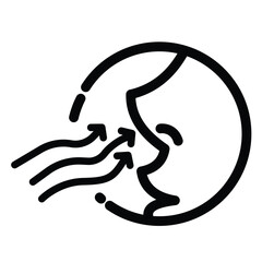 Side view nose breathe in fresh air. Human sense of smell and sniffing icon illustration outline isolated on square white background. Simple flat sign drawing with cartoon monochrome art style.
